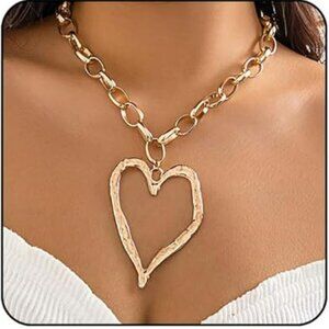 Chunky Necklace Oversized Large Heart Pendant Necklace Statement Jewelry